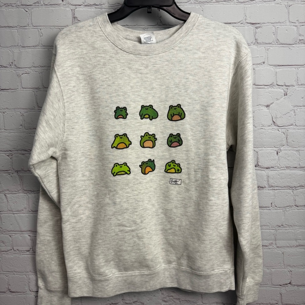 Delta Fleece green frog novelty graphic Vintage y2k sweatshirt unisex men's Sm